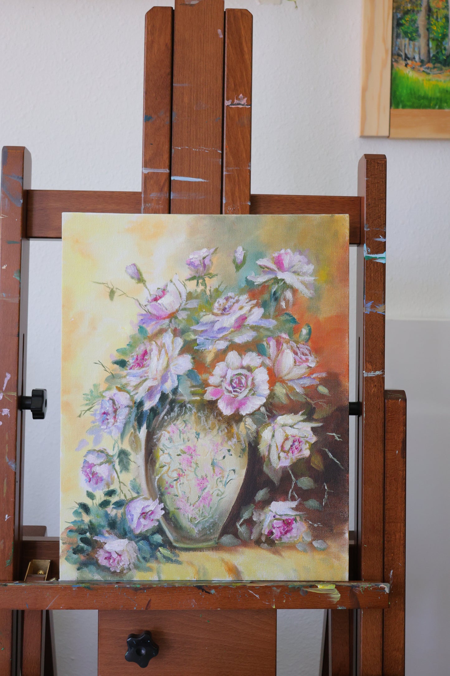 Flowers with the vase Original Oil Painting on 11x14 Canvas Panel