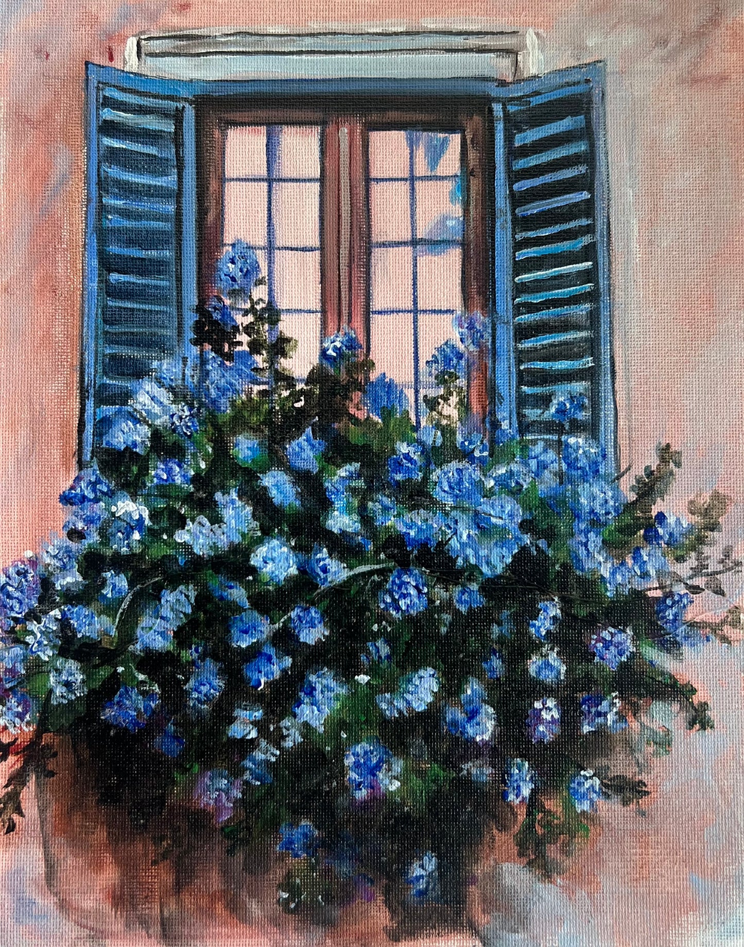 Flowers by the Window Original Acrylic Painting on 8x10 Canvas Panel