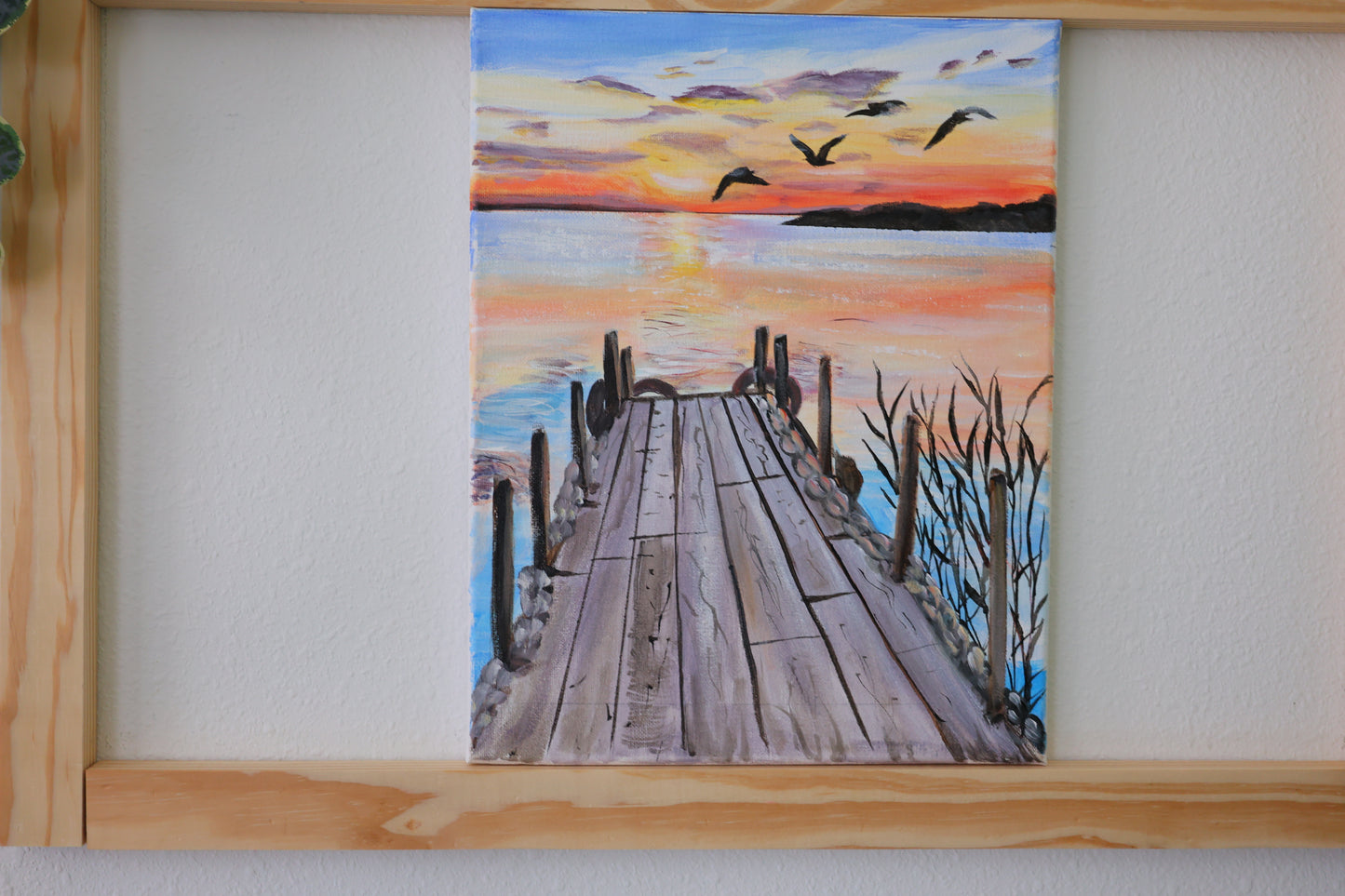 Beach Peer view Original Acrylic on 11x14 Stretched Canvas