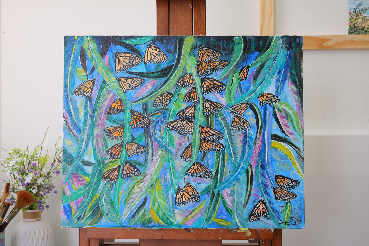 Butterflies Field Painting Original Acrylic Painting on 16x20 Stretched Canvas