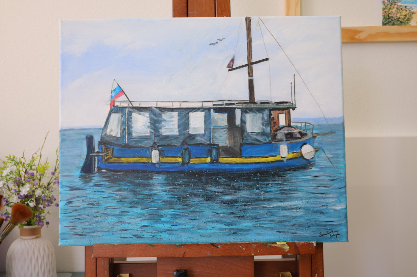 The Sailing Ship Original Acrylic Painting on 16x20 Stretched Canvas