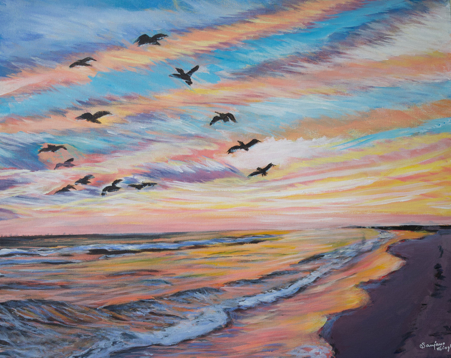 Serene Sunset Barn Original Acrylic Painting on 16x20 Canvas Panel