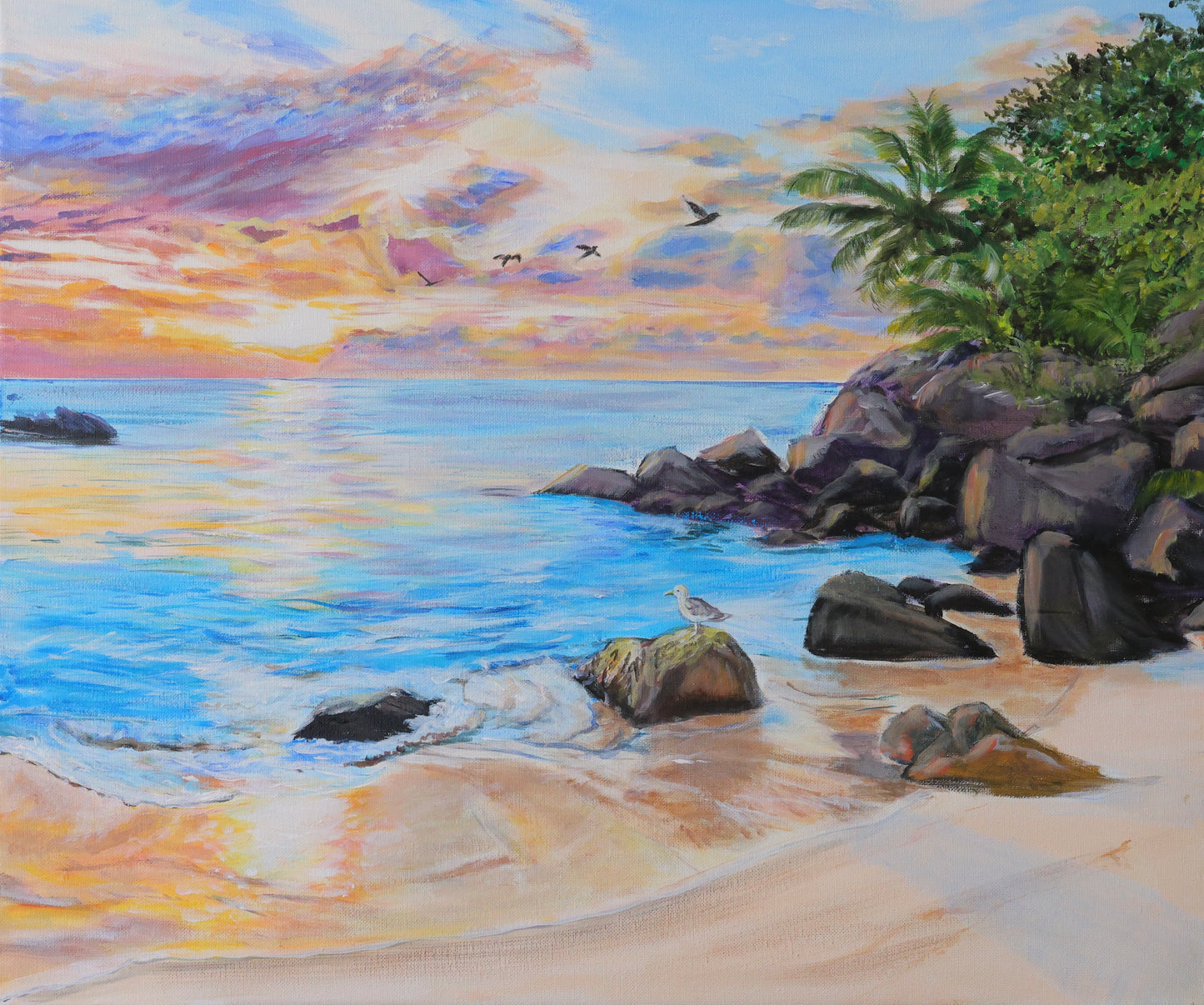 Sunrise on the beach Original acrylic painting on 20x24 Stretched Canvas