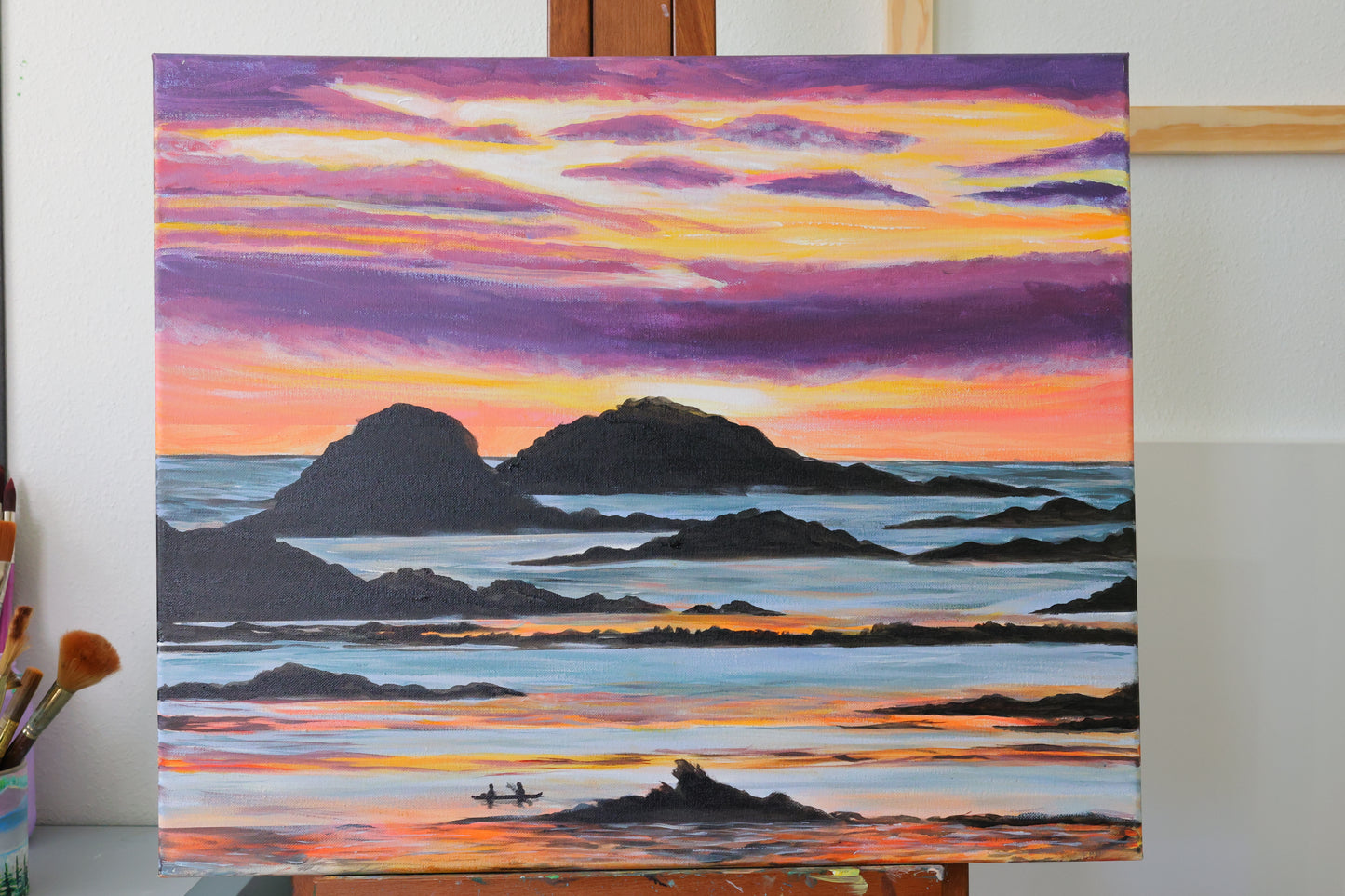 Original Sunset Ocean Cliff view painting in Acrylic on 20x24 Canvas