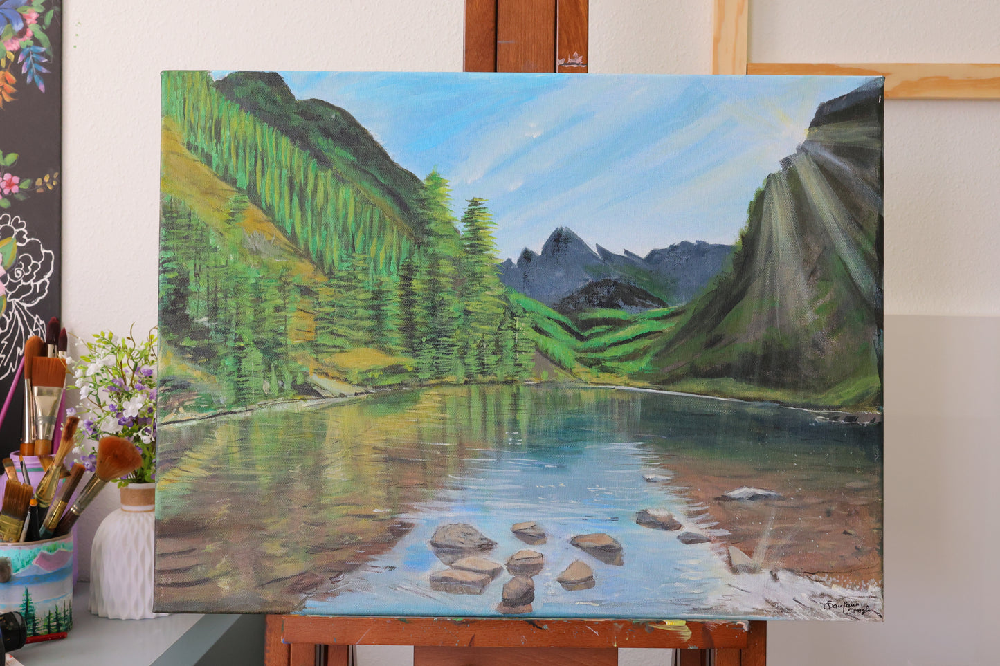 Majestic Mountain Reflection Original Acrylic Painting on 18x24 Stretched Canvas