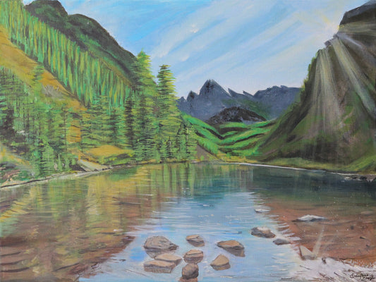 Majestic Mountain Reflection Original Acrylic Painting on 18x24 Stretched Canvas