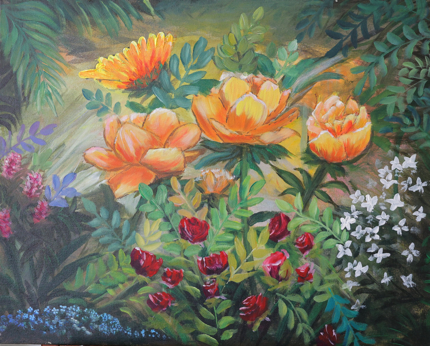Beautiful Flowers Painting with light effect Original Acrylic Painting on 16x20 Canvas Panel