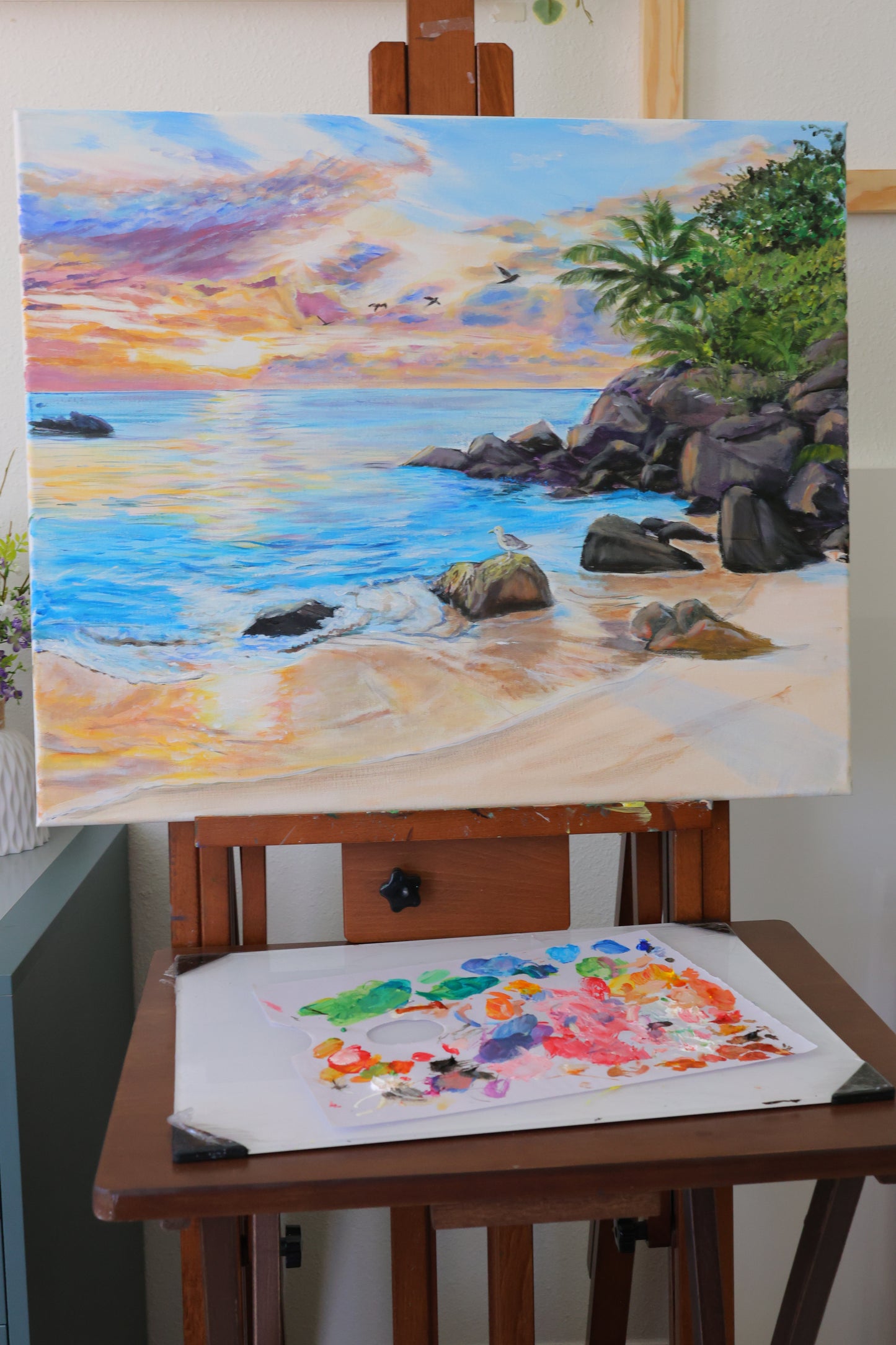 Sunrise on the beach Original acrylic painting on 20x24 Stretched Canvas