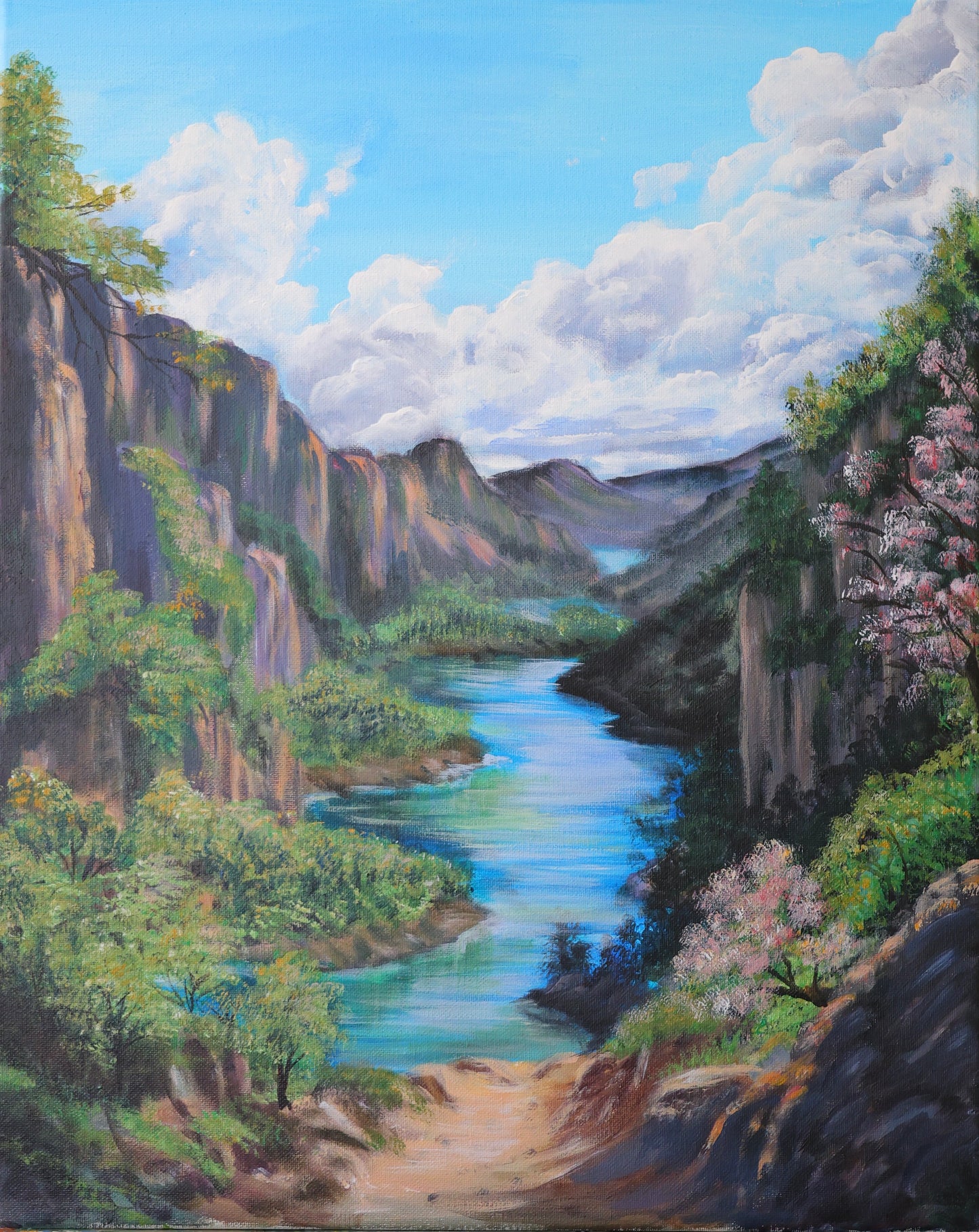 Serene Mountains Landscape Painting Original Acrylic Painting on 16x20 Stretched Canvas