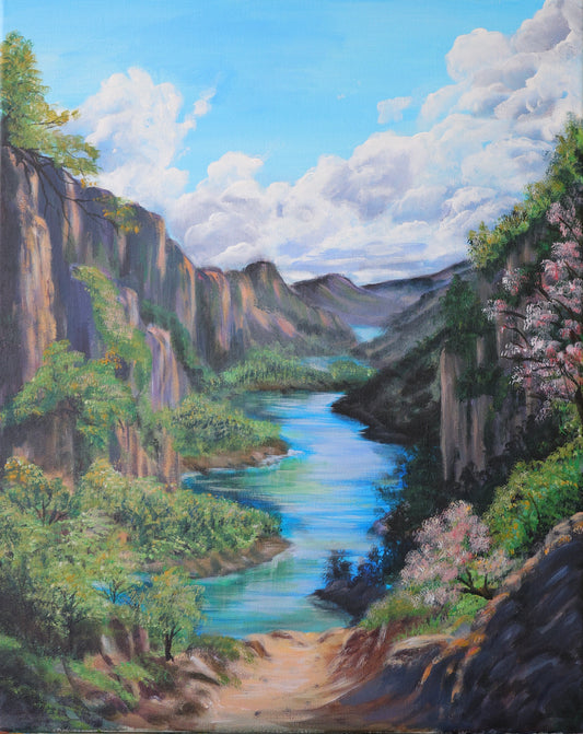 Serene Mountains Landscape Painting Original Acrylic Painting on 16x20 Stretched Canvas