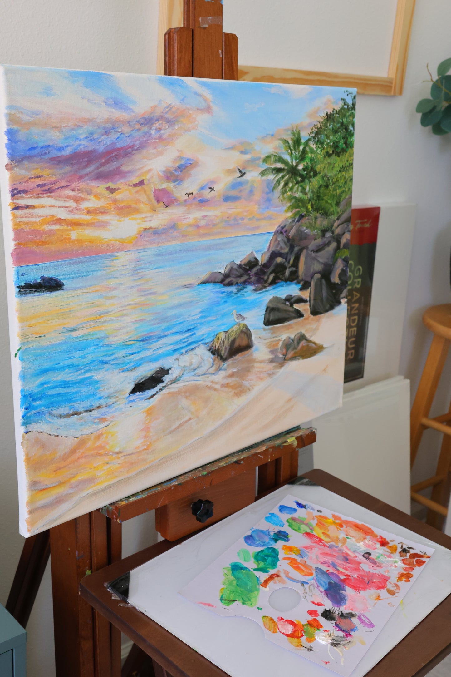 Sunrise on the beach Original acrylic painting on 20x24 Stretched Canvas