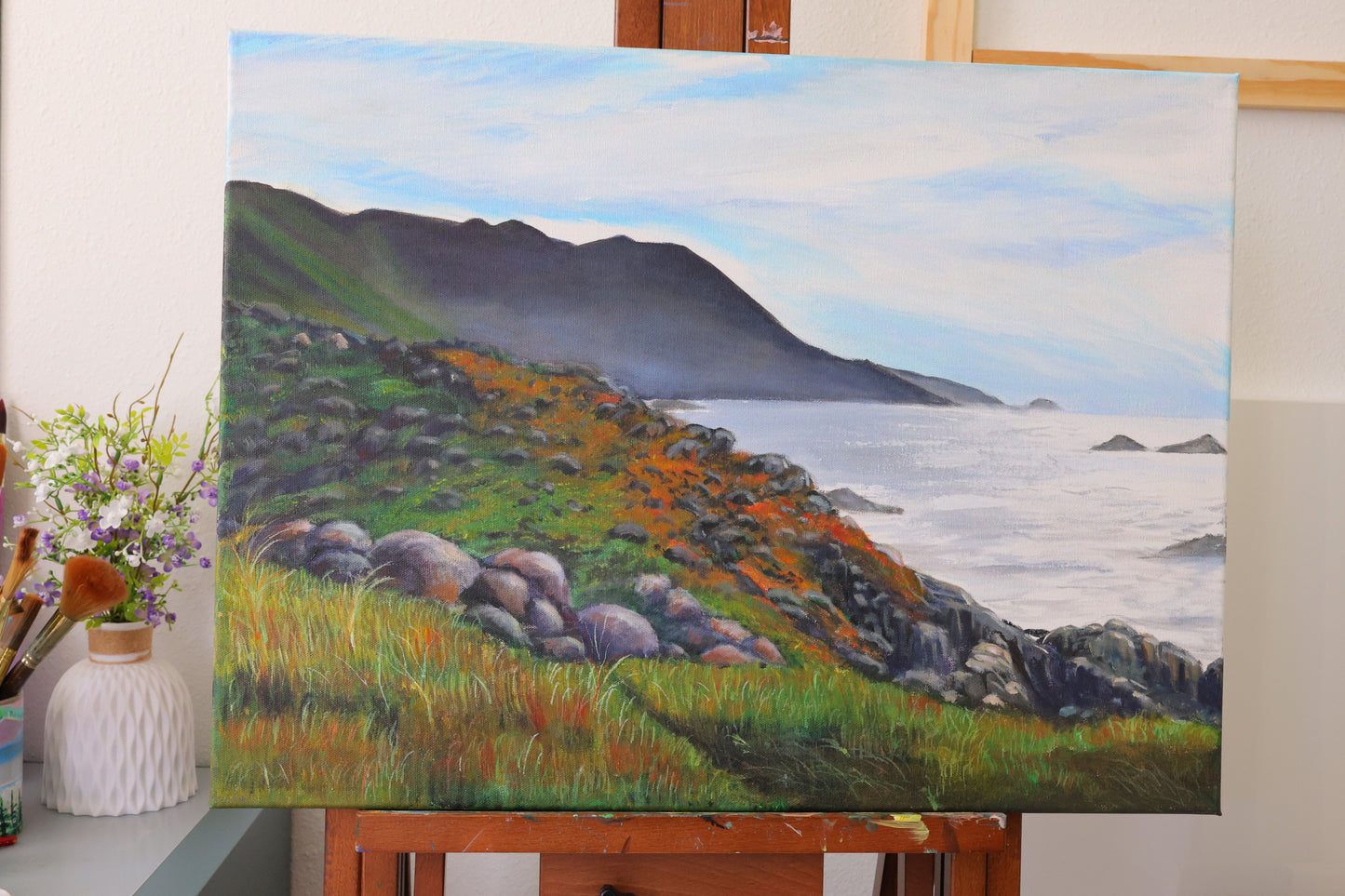 Monterey Serene Beauty Original Acrylic Mountain Painting on 18x24 Stretched Canvas