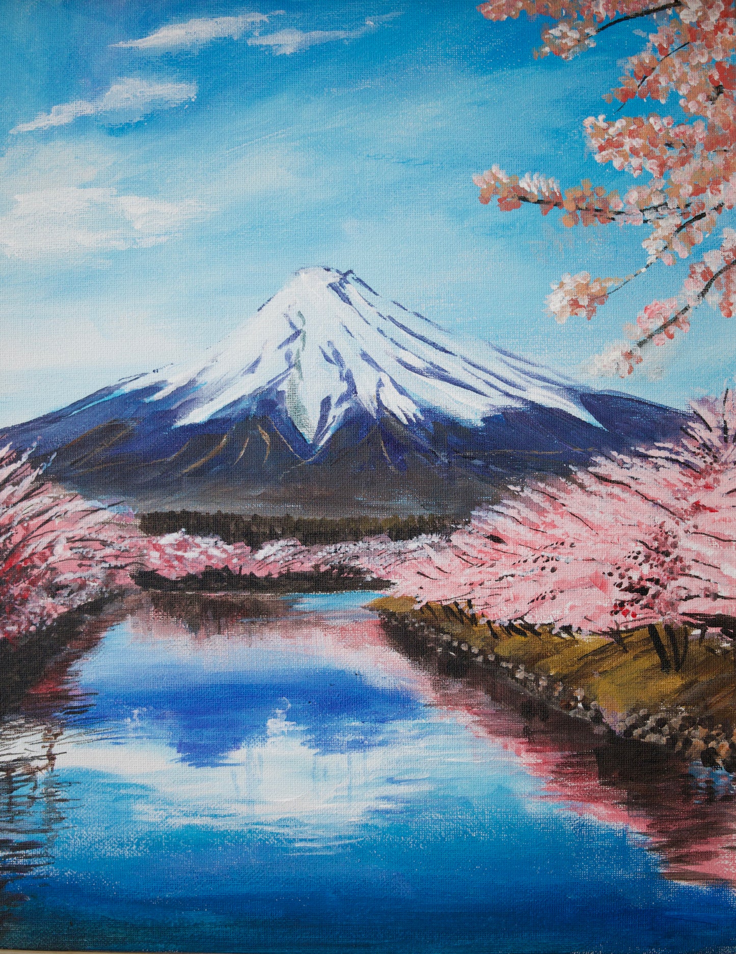 Japanese Mountain Blossom Original Painting in Acrylic 11x14 on Canvas Panel