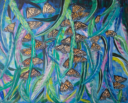 Butterflies Field Painting Original Acrylic Painting on 16x20 Stretched Canvas