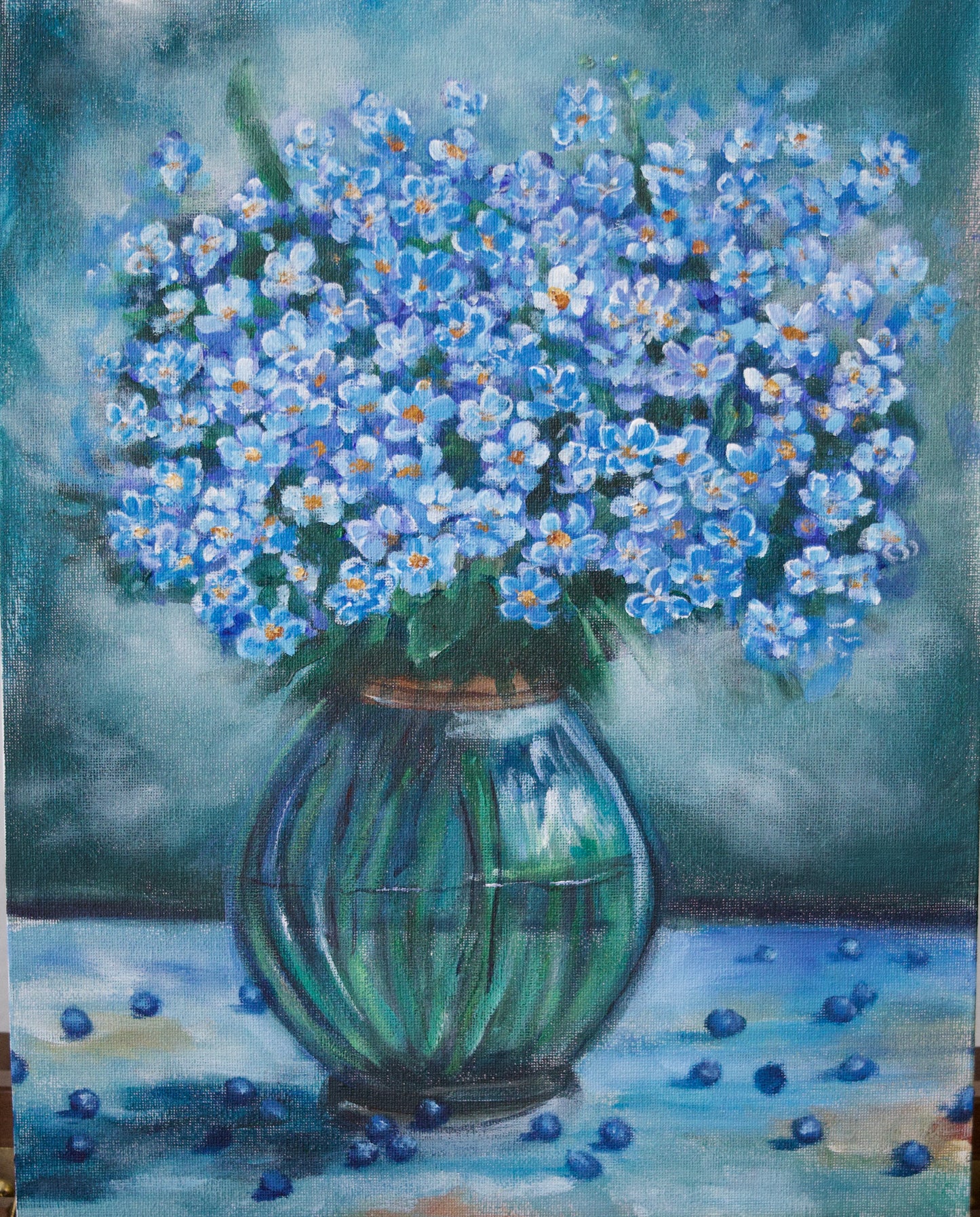 Blueberry beauty blossoms Flowers Painting Original Oil Painting on 11x14 Canvas Panel