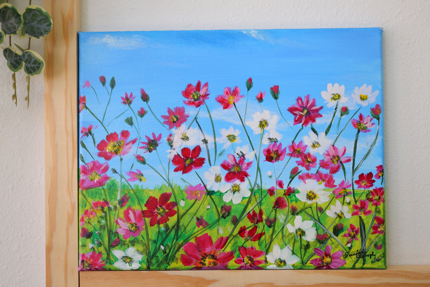 Beautiful Flowers Original Acrylic Painting on 11x14 Stretched Canvas