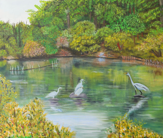 Beautiful Lake Front Original Oil Painting on 20x24 Stretched Canvas