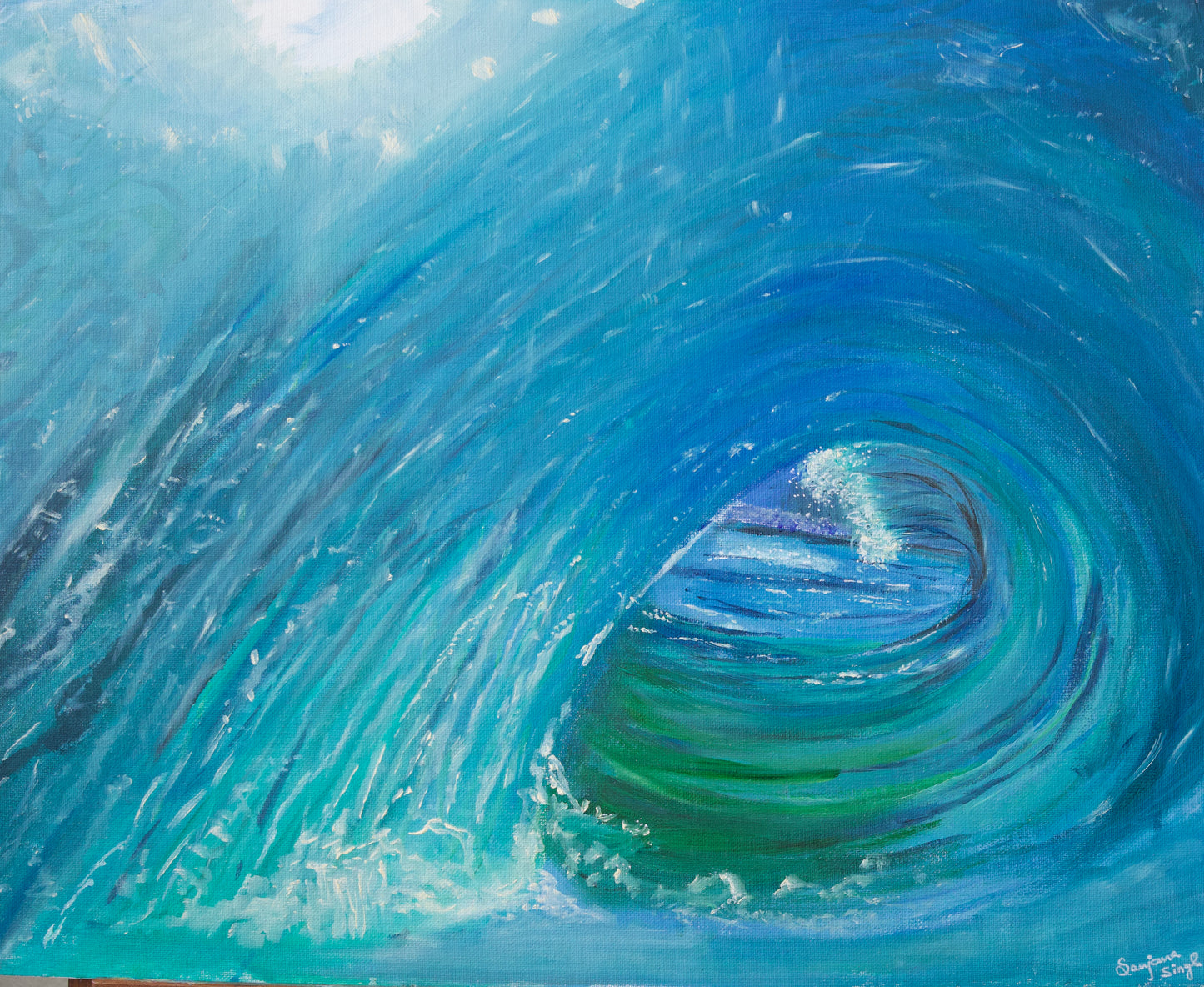 Ocean Wave Original Mixed Media Painting Acrylic and Oil on 16x20 Canvas Panel