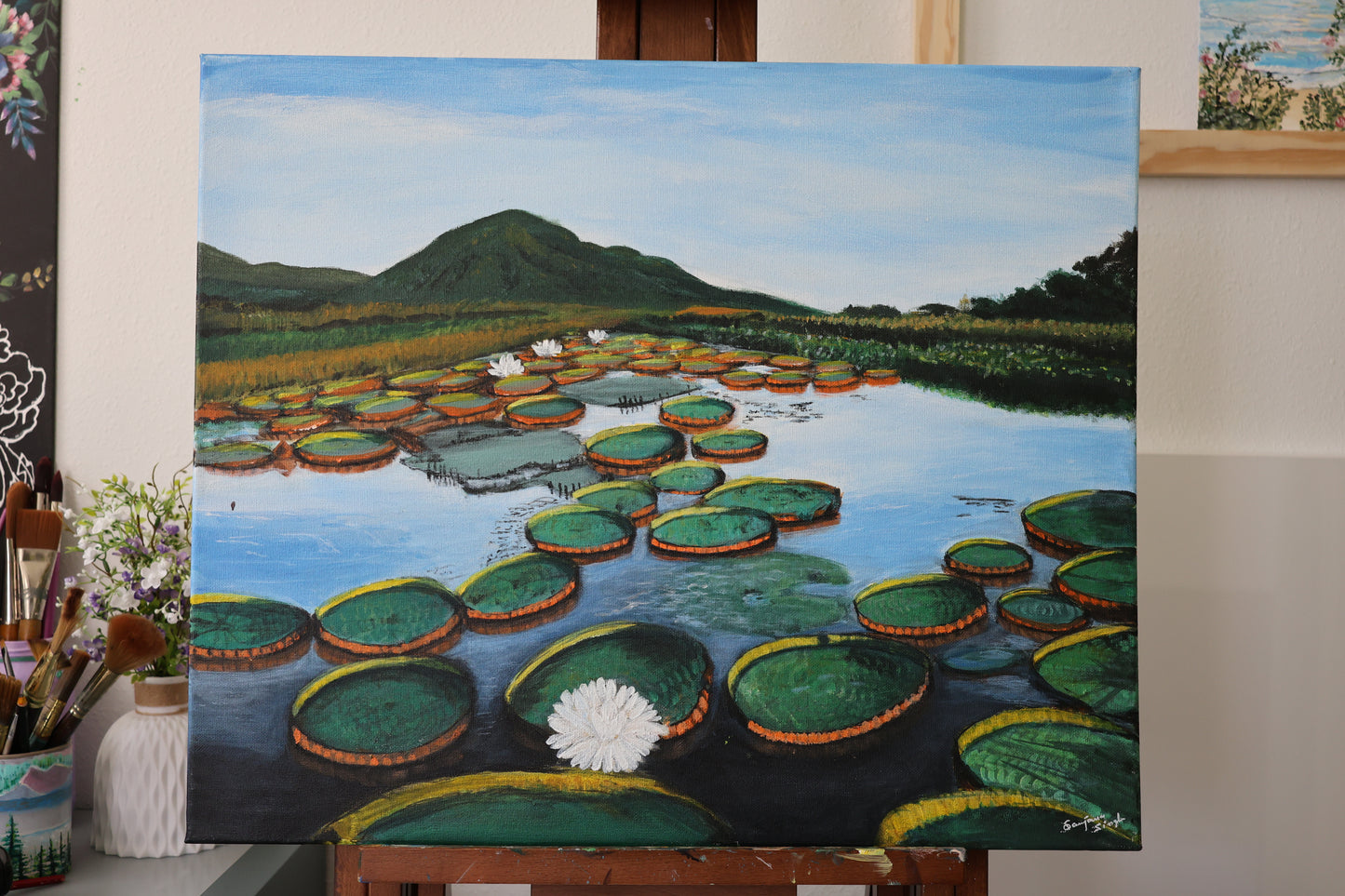 Amazon Water Lilies Original Acrylic Painting on Stretched Canvas