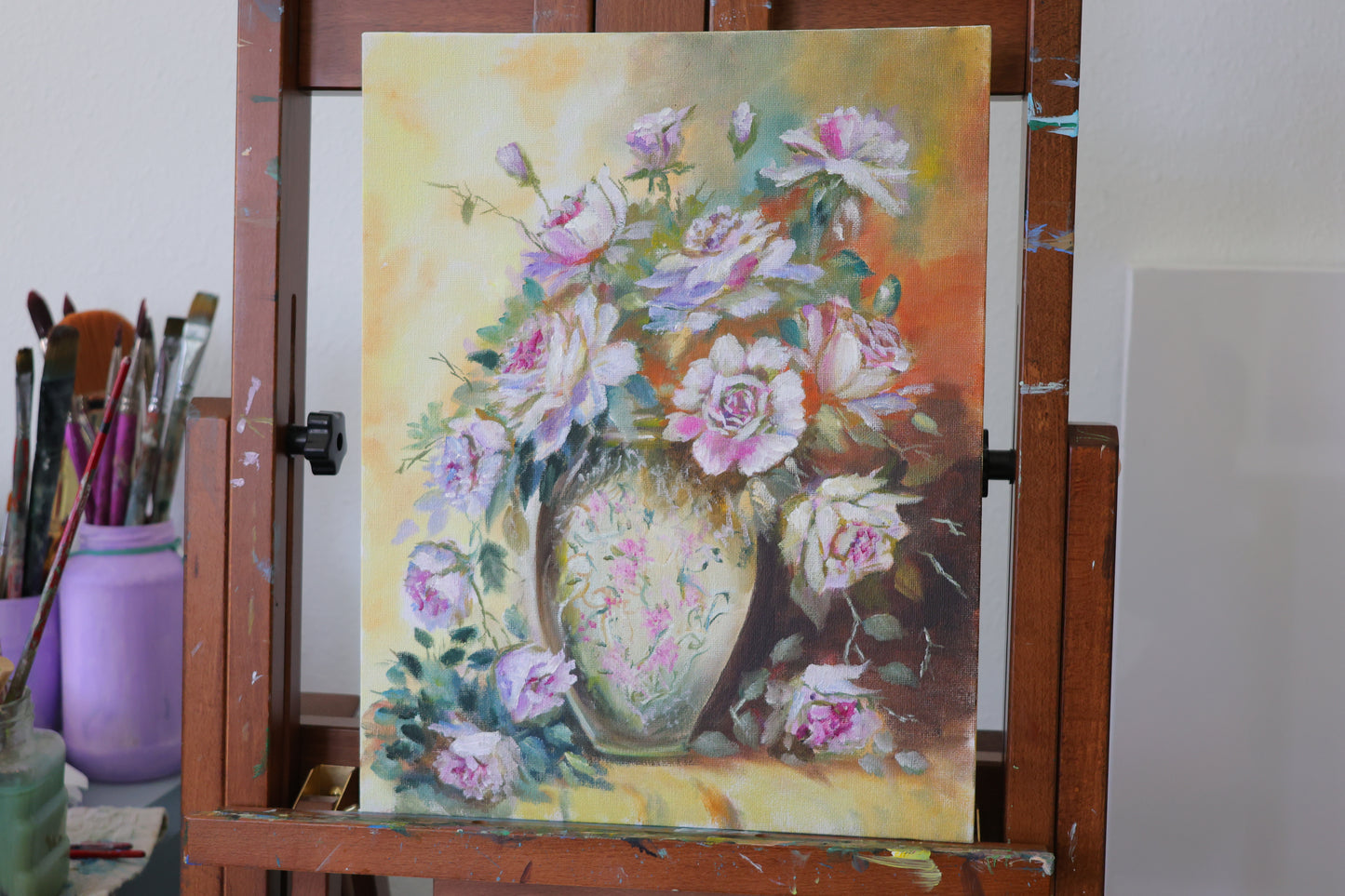 Flowers with the vase Original Oil Painting on 11x14 Canvas Panel