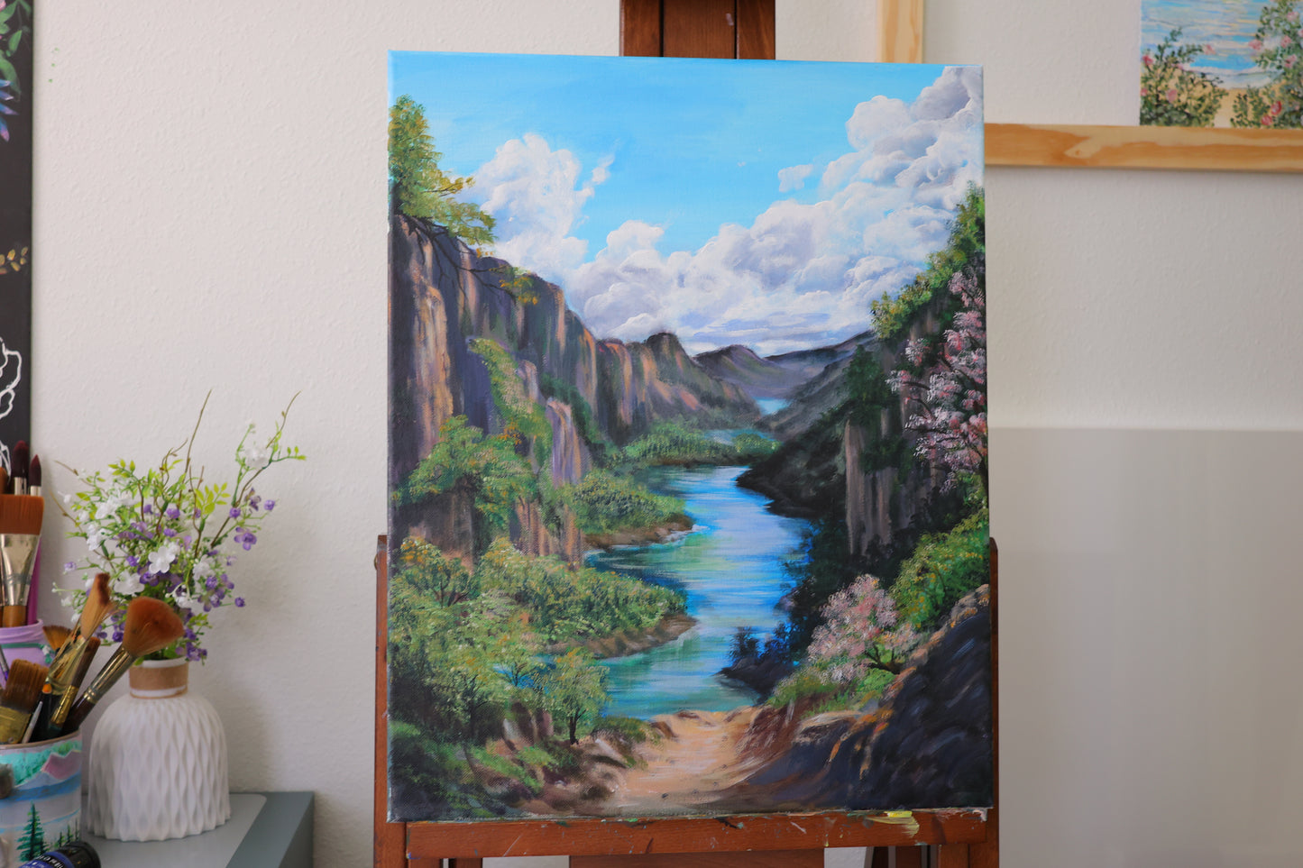 Serene Mountains Landscape Painting Original Acrylic Painting on 16x20 Stretched Canvas