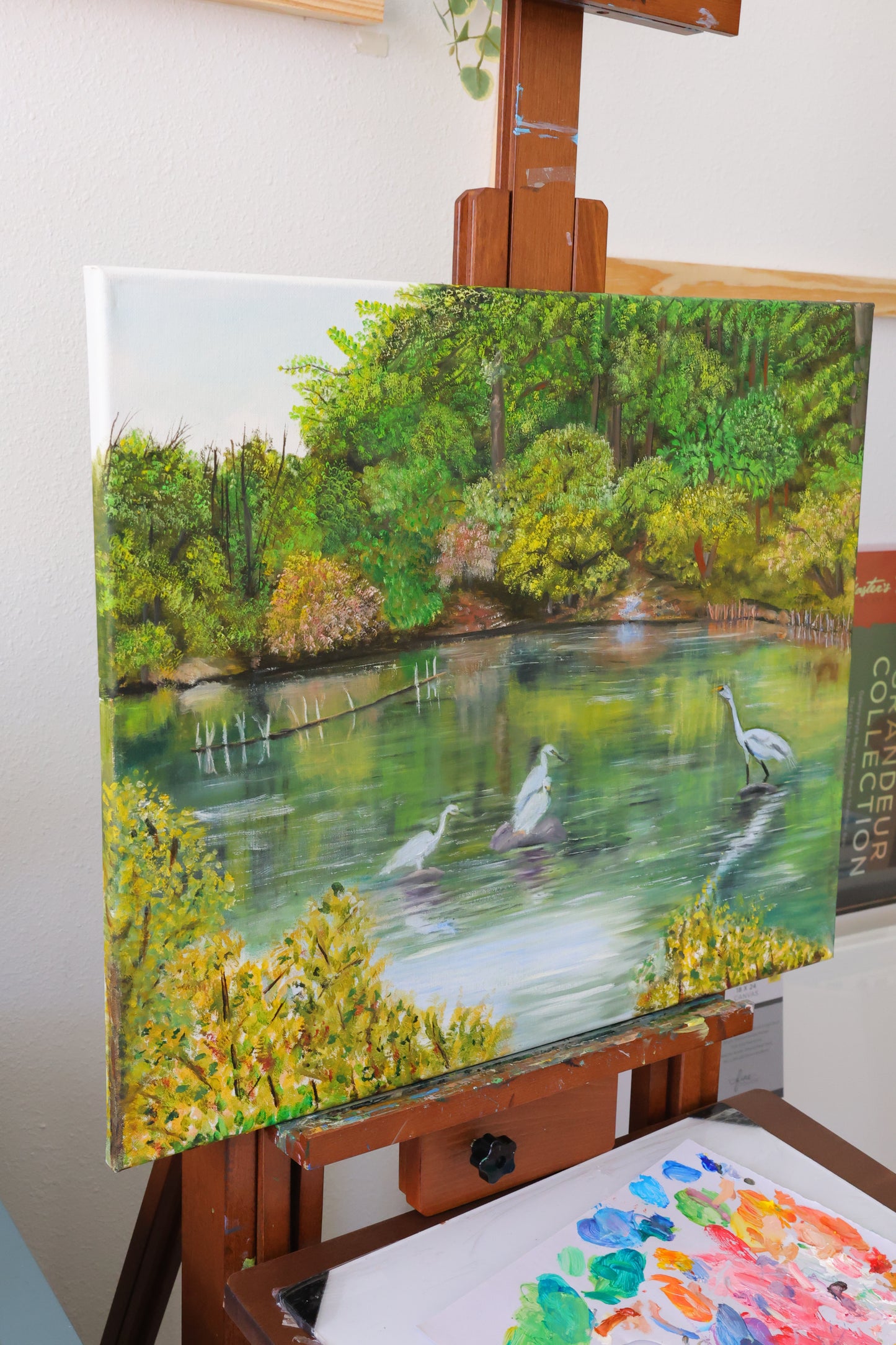 Beautiful Lake Front Original Oil Painting on 20x24 Stretched Canvas