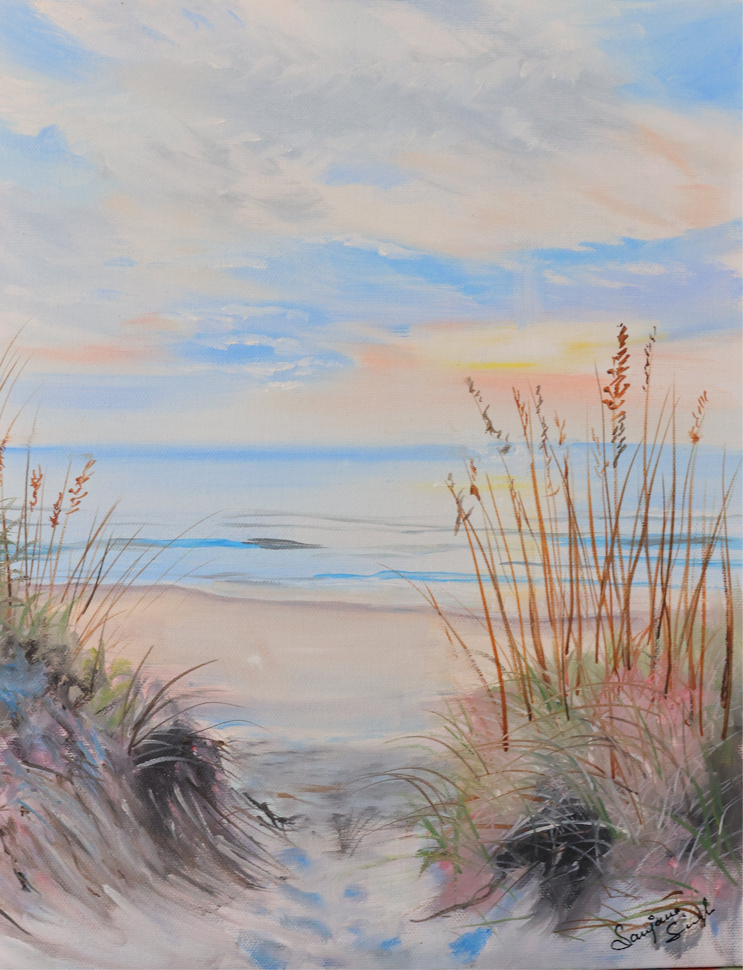 Walking by the beach Original Oil Painting on 11x14 Canvas Panel