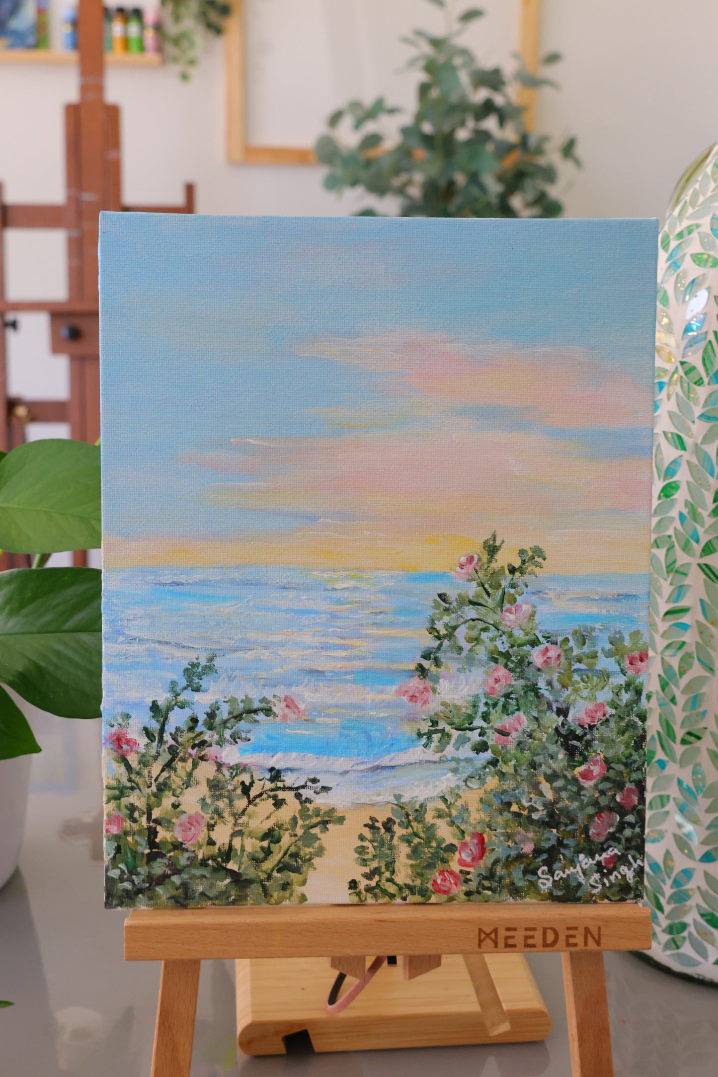 Soothing beach Original Acrylic Painting on 8x10 Canvas Panel