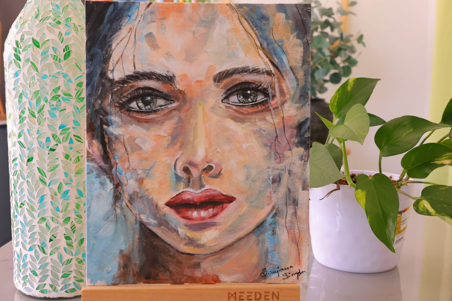 Woman Painting Original Acrylic Painting on 8x10 Canvas Panel