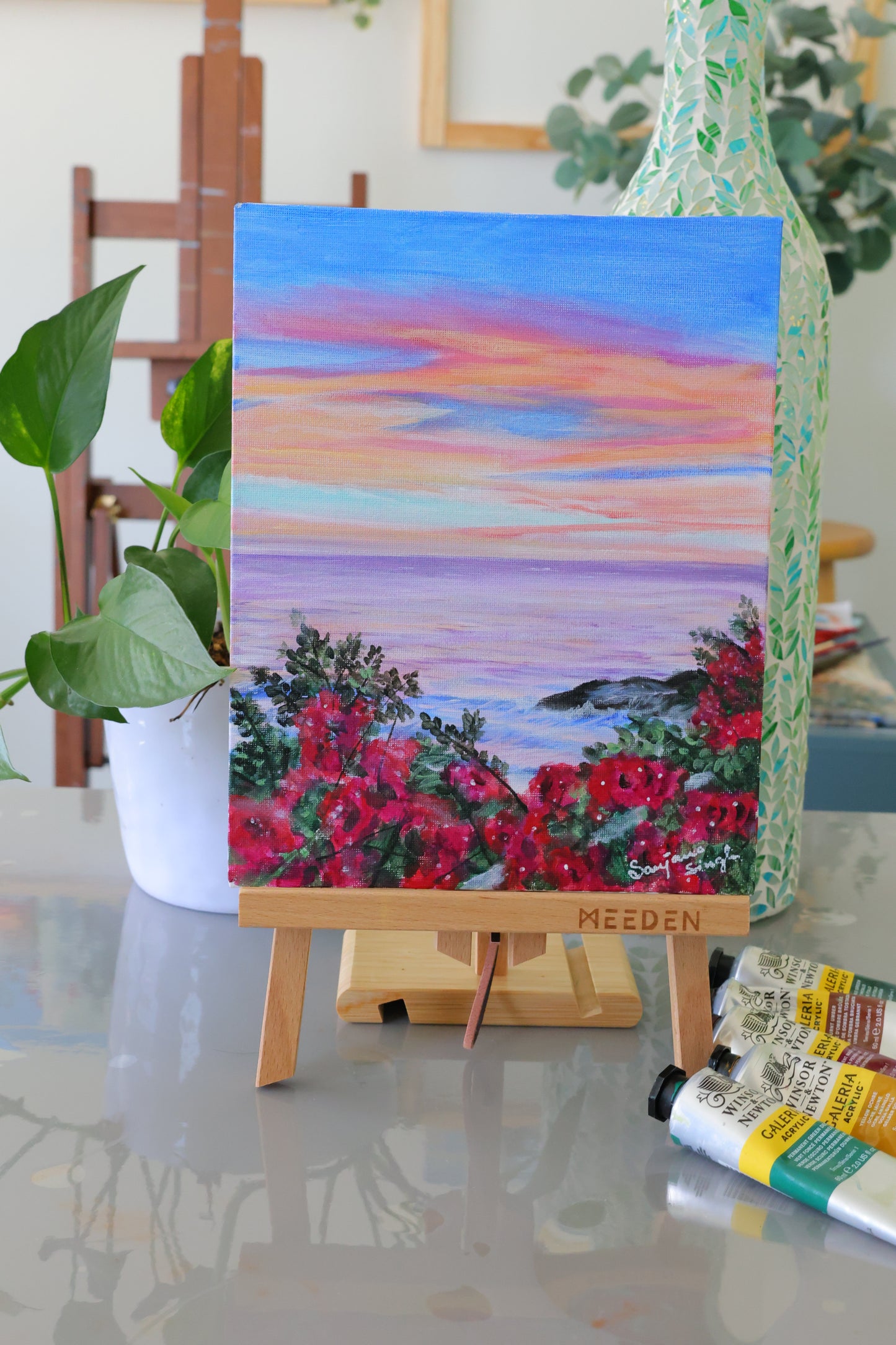 Purple Beach Original Acrylic Painting on 8x10 Canvas Panel