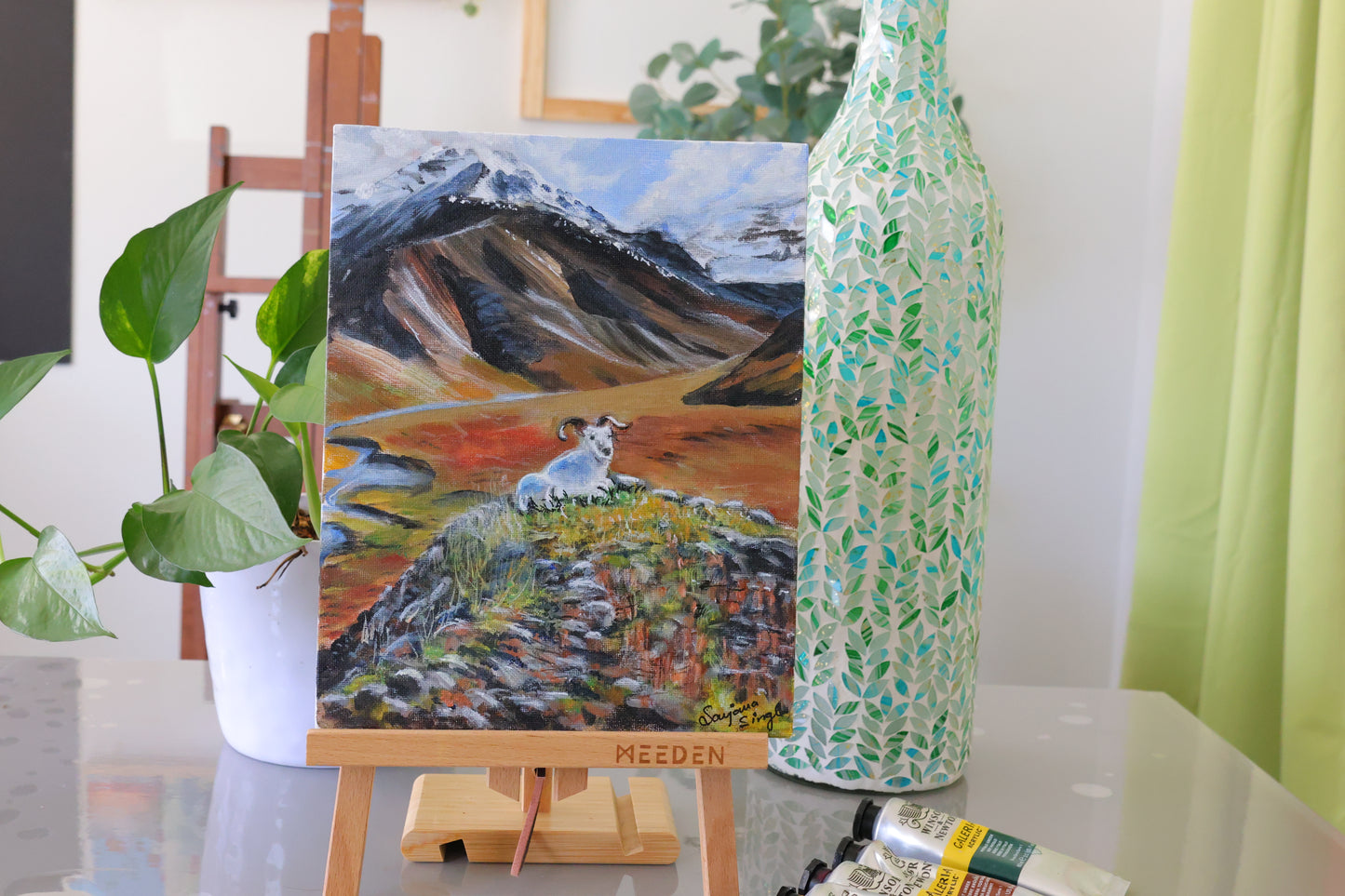 Mountains and the cattle love Original Painting Original Acrylic Painting on 8x10 Canvas Panel