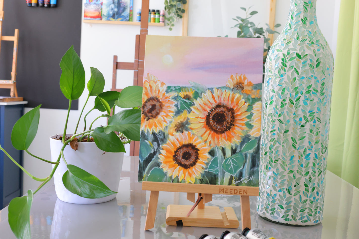 Sunflowers Painting Original Acrylic Painting on 8x10 Canvas Panel