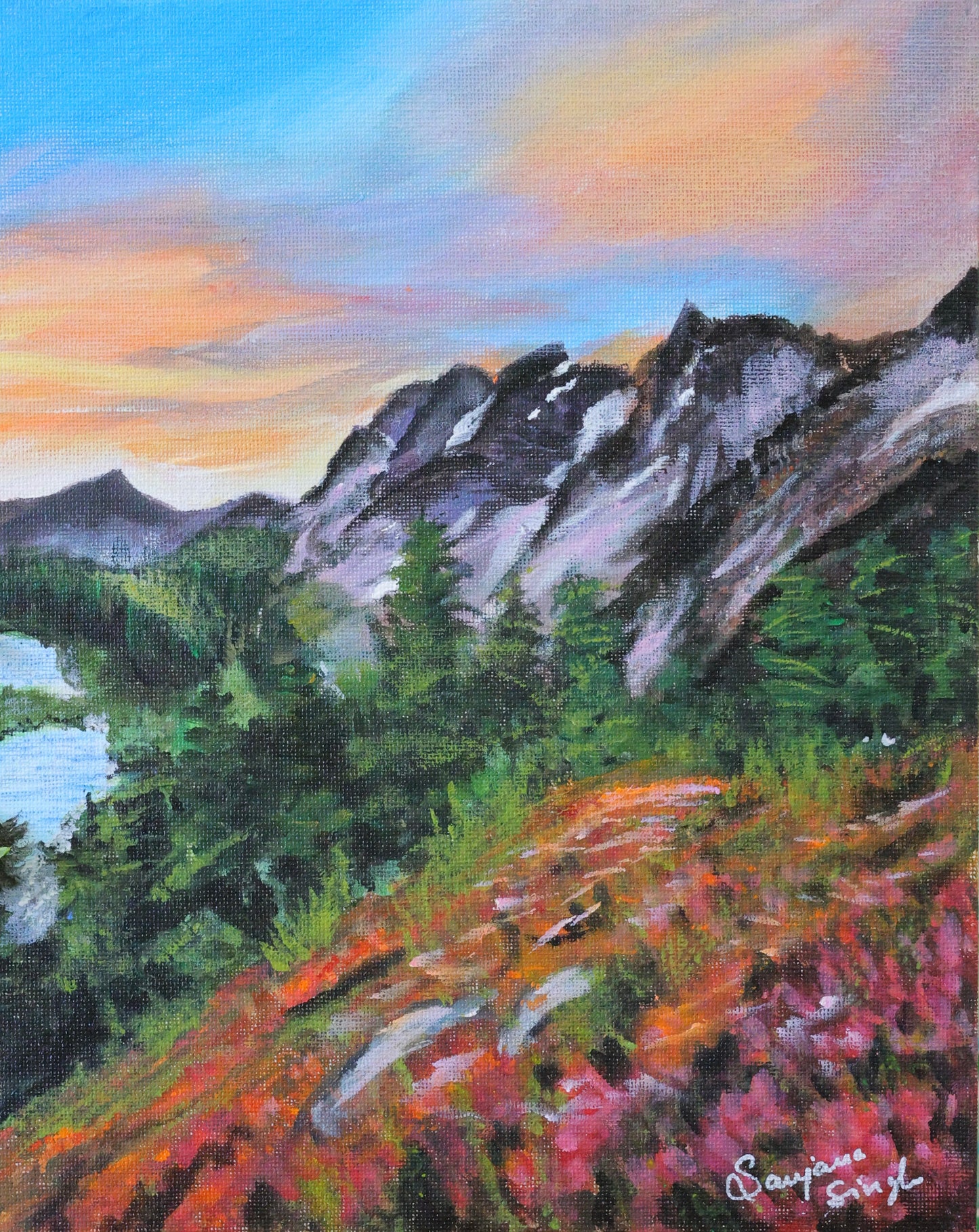 Mountains glory Original Painting Original Acrylic Painting on 8x10 Canvas Panel