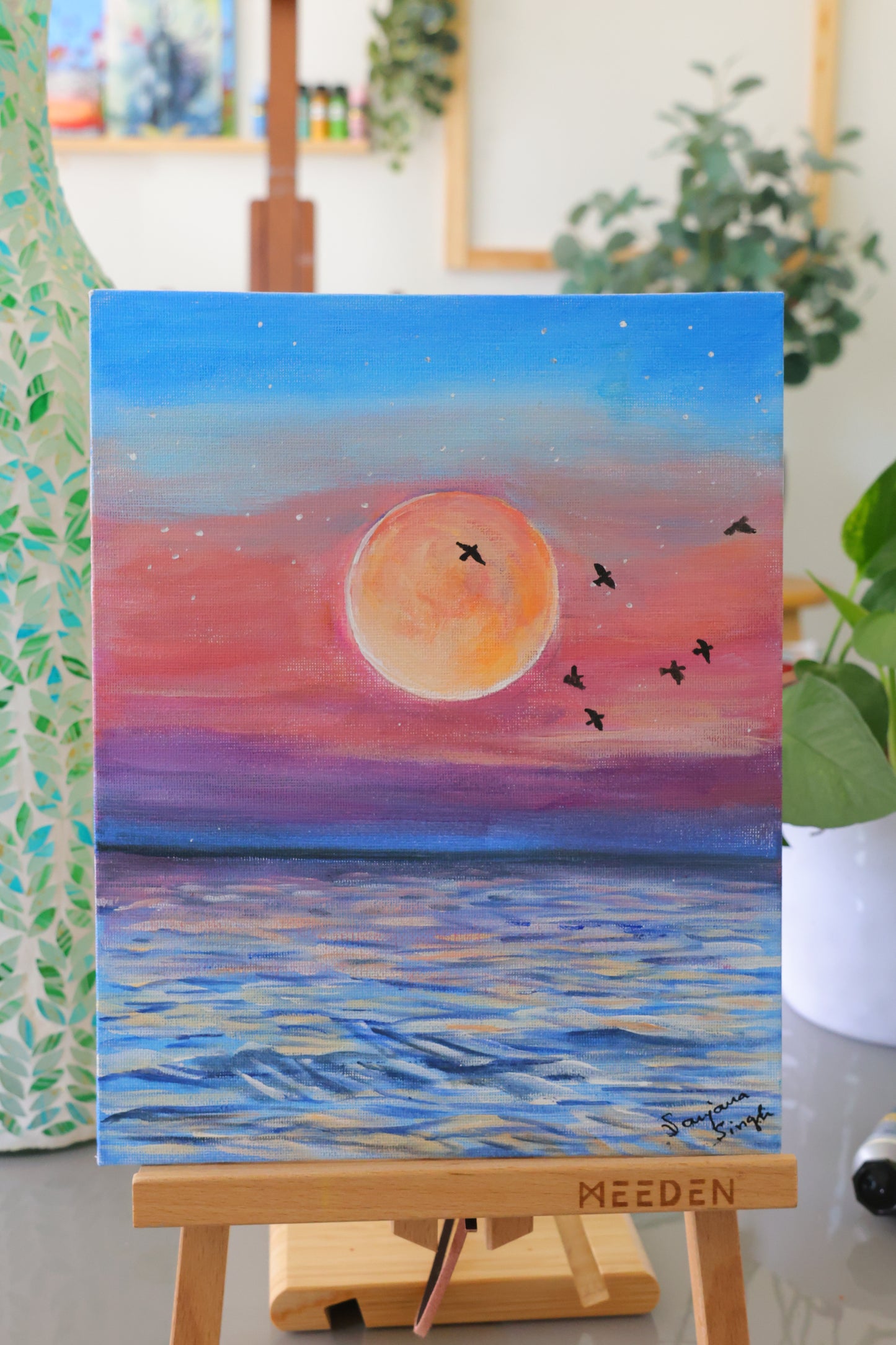 Sun on the beach Original Acrylic Painting on 8x10 Canvas Panel