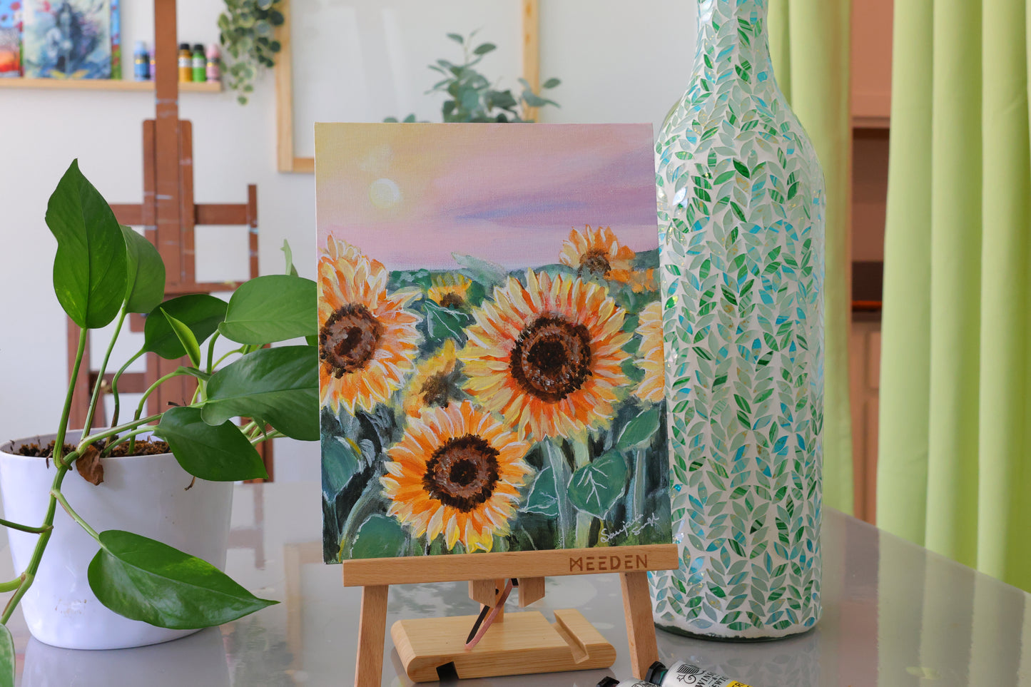 Sunflowers Painting Original Acrylic Painting on 8x10 Canvas Panel