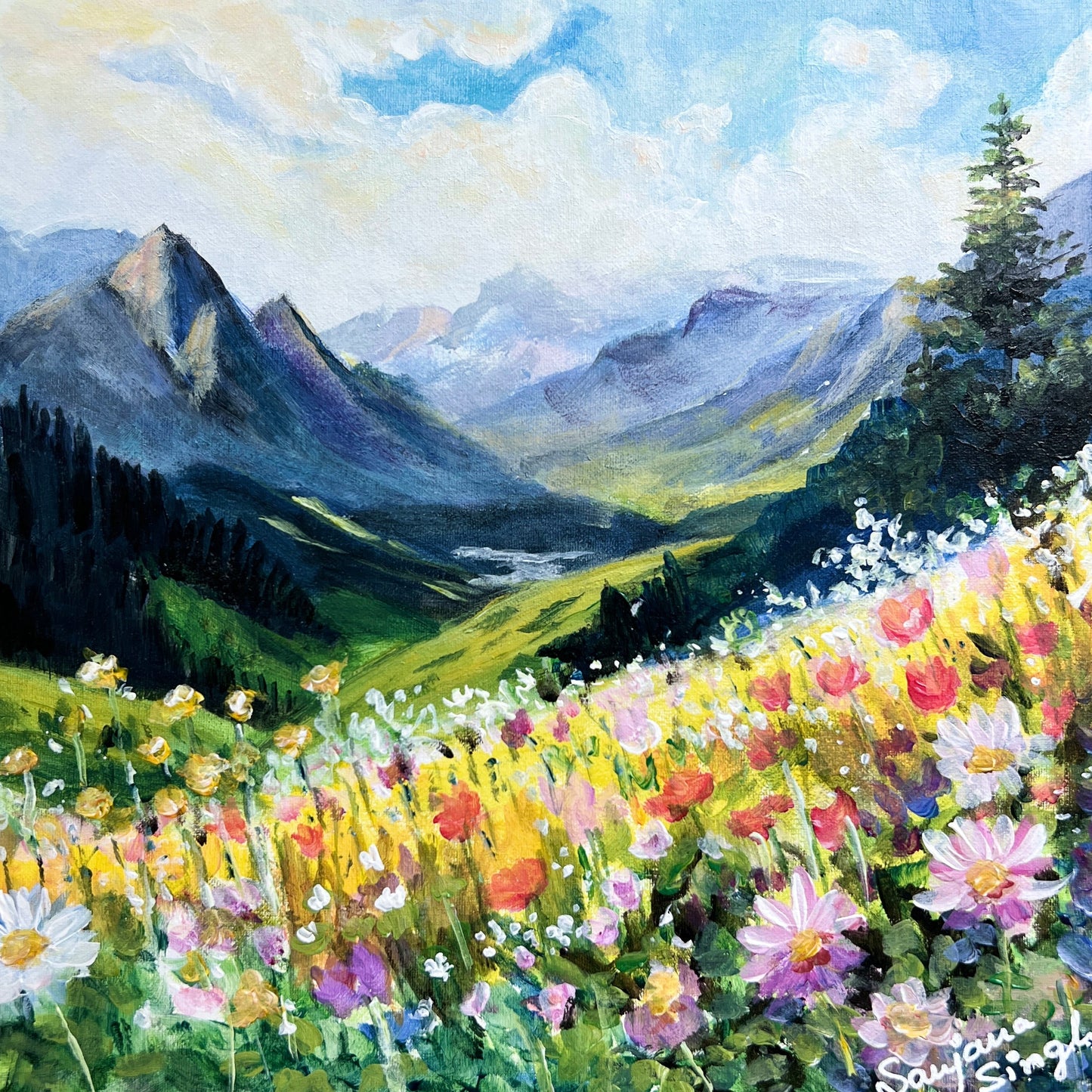 Mountain View Original Acrylic Painting on 8x10 Canvas Panel