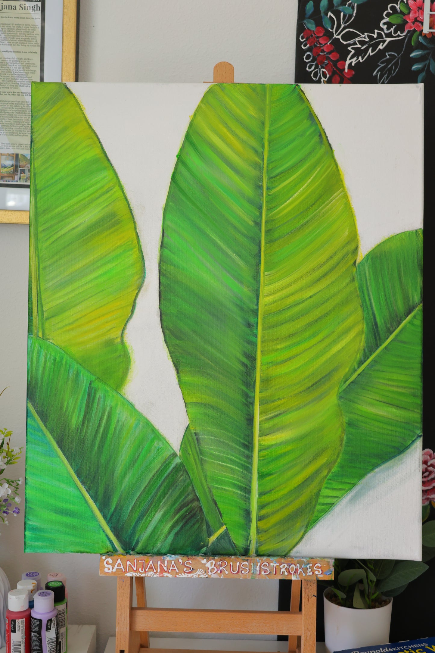Banana Leaves Original Oil Painting  on 20x24 Canvas Panel