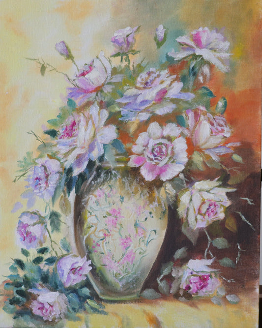Flowers with the vase  Original Oil Painting  on 11x14 Canvas Panel