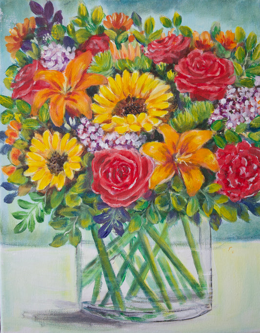 Spring Blossoms Flowers Painting Original Acrylic Painting  on 11x14 Stretched Canvas
