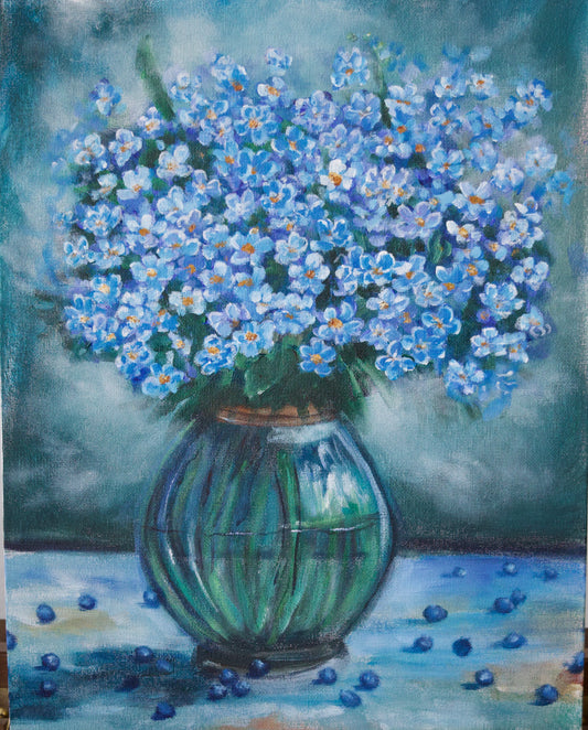 Blueberry beauty blossoms Flowers Painting Original Oil Painting  on 11x14 Canvas Panel